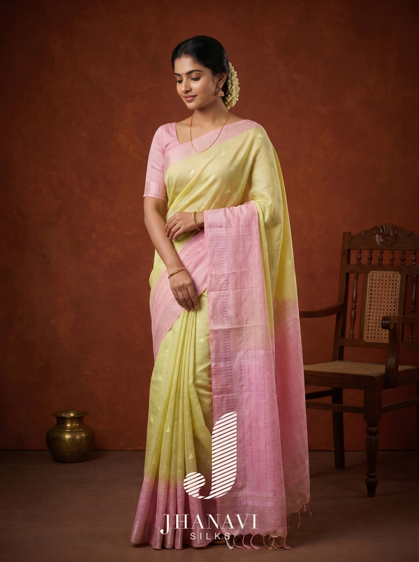 Tussar Saree – Pastel Yellow
