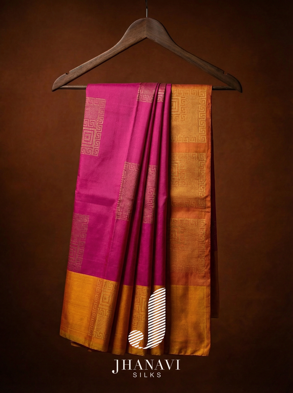 Kanchipuram Silk Saree – Pink & Orange