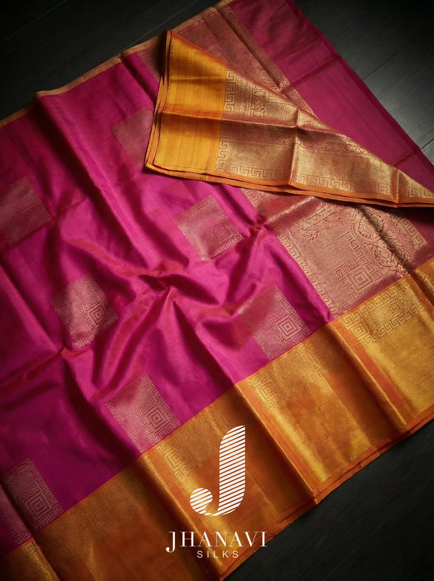 Kanchipuram Silk Saree – Pink & Orange