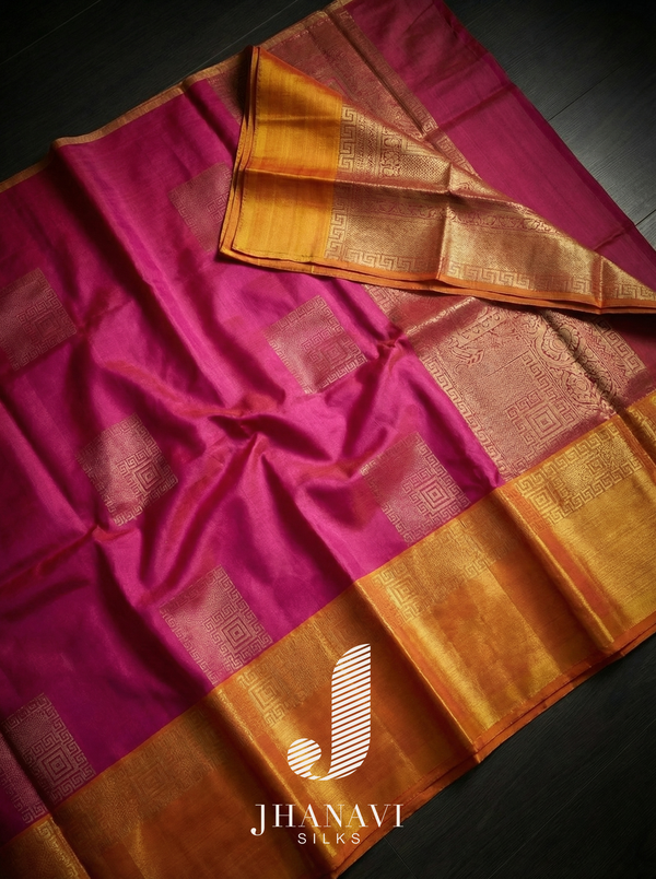 Kanchipuram Silk Saree – Pink & Orange