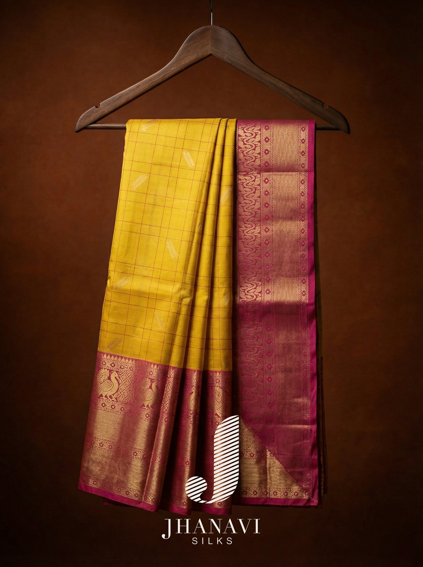Kanchipuram Silk Saree – Yellow & Pink Border