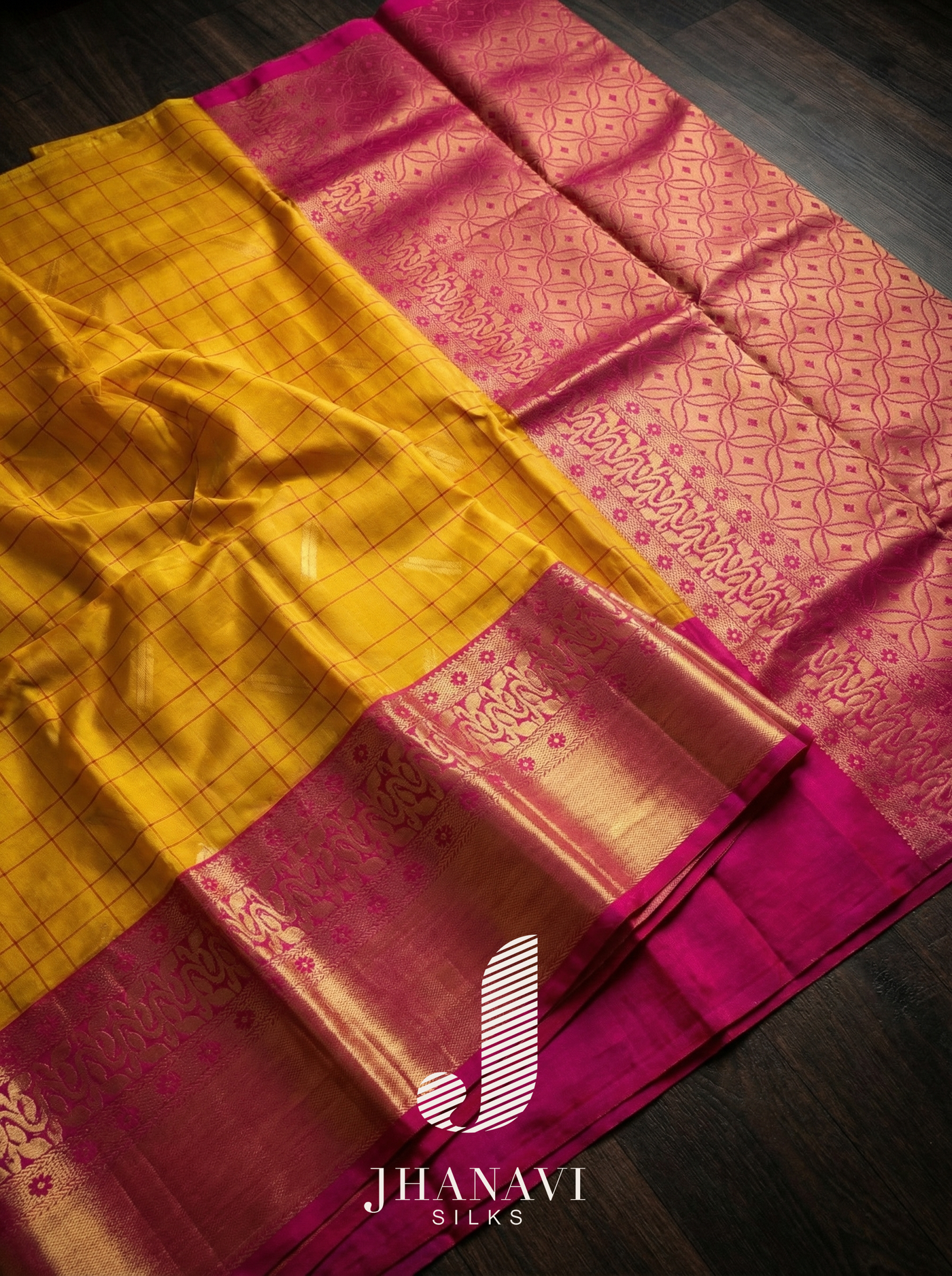 Kanchipuram Silk Saree – Yellow & Pink Border