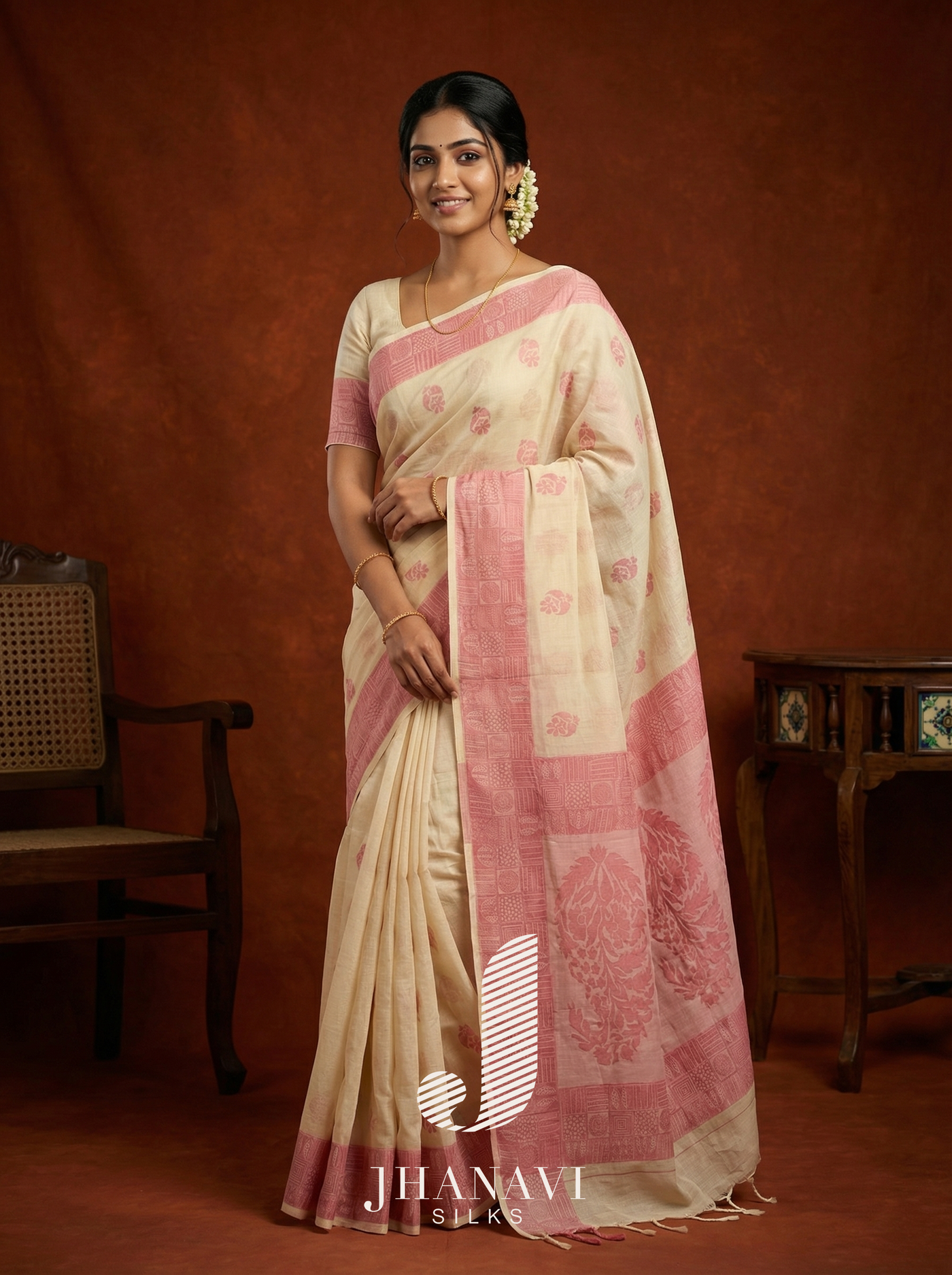 Designer Cotton Saree – Pink Shade