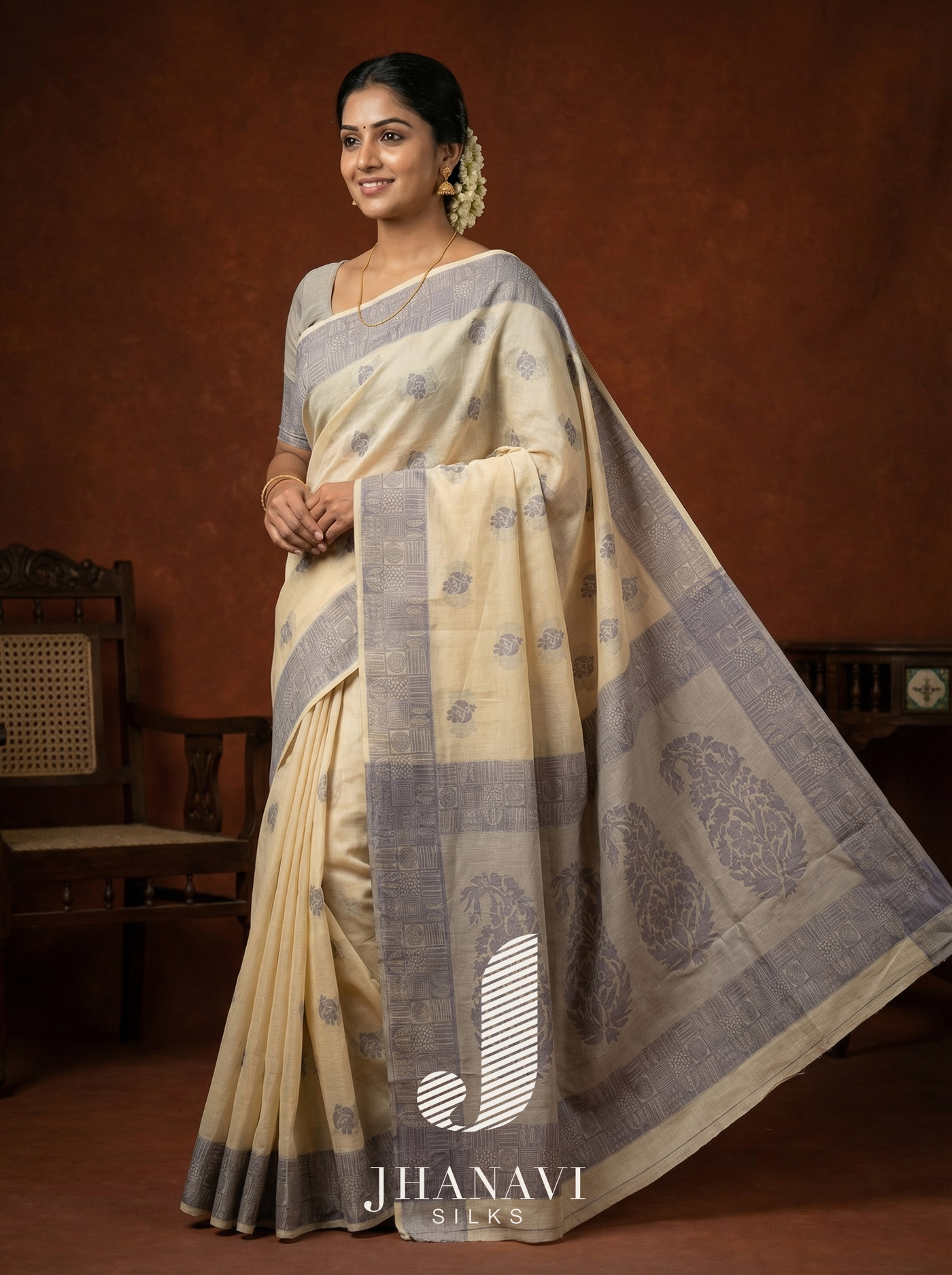 Designer Cotton Saree – Purple