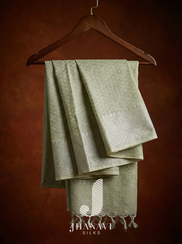 Designer Cotton Saree – Apple Green