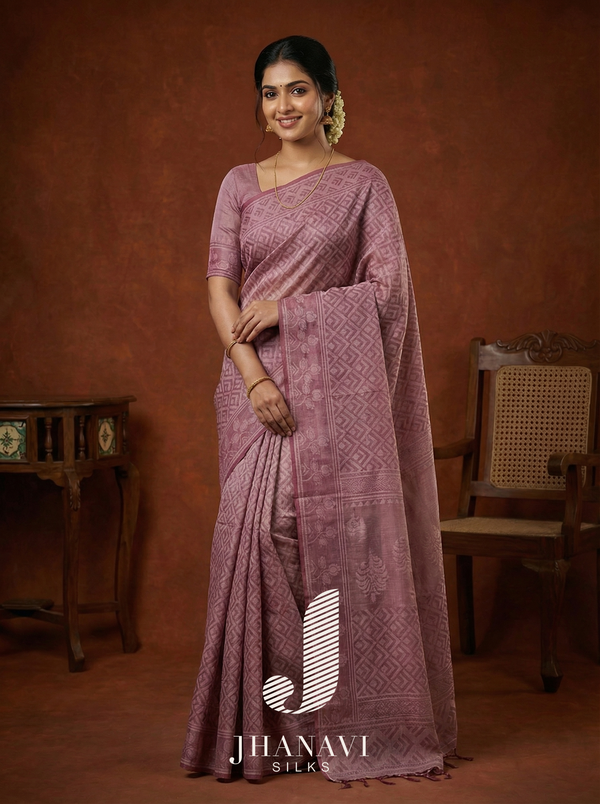 Designer Cotton Saree – Pink