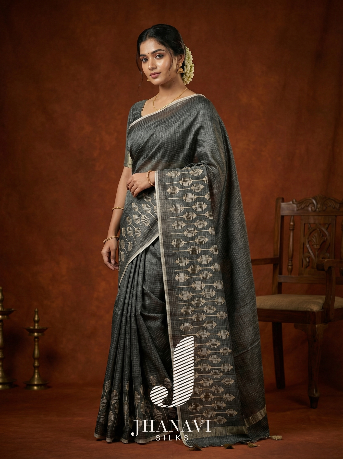 Tussar  Saree – Tulip Design